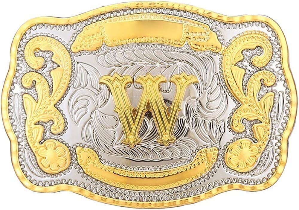 6037 Belt Buckle Initial Letters ABCDMRJ to Z Cowboy Rodeo Small Gold Belt